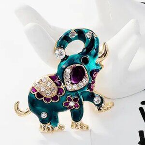 Colorful Ethnic Style Elephant Brooch Jewelry Goldtoned Rhinestone Brooch Pin